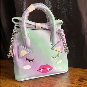 Betsey Johnson CAT-Vampire Crossbody or Carry Handbag: Bellini-Purple